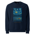 Sweatshirt Euphron « Basketball Playground Under The Starry Night », coloris bleu marine : un terrain de basket sous La Nuit étoilée de Van Gogh – vue de face