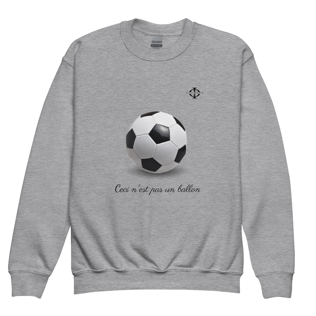 Sweatshirt enfant Euphron « Ceci n'est pas un ballon de football », coloris gris : La Trahison des images de Magritte revisitée avec un ballon de football – vue de face