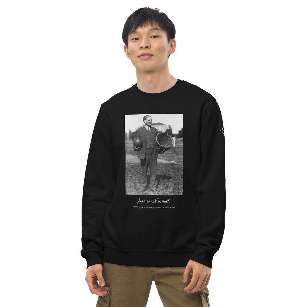 Sweatshirt Euphron « James Naismith, inventor of basketball », coloris noir : photographie de James Naismith, inventeur du basketball