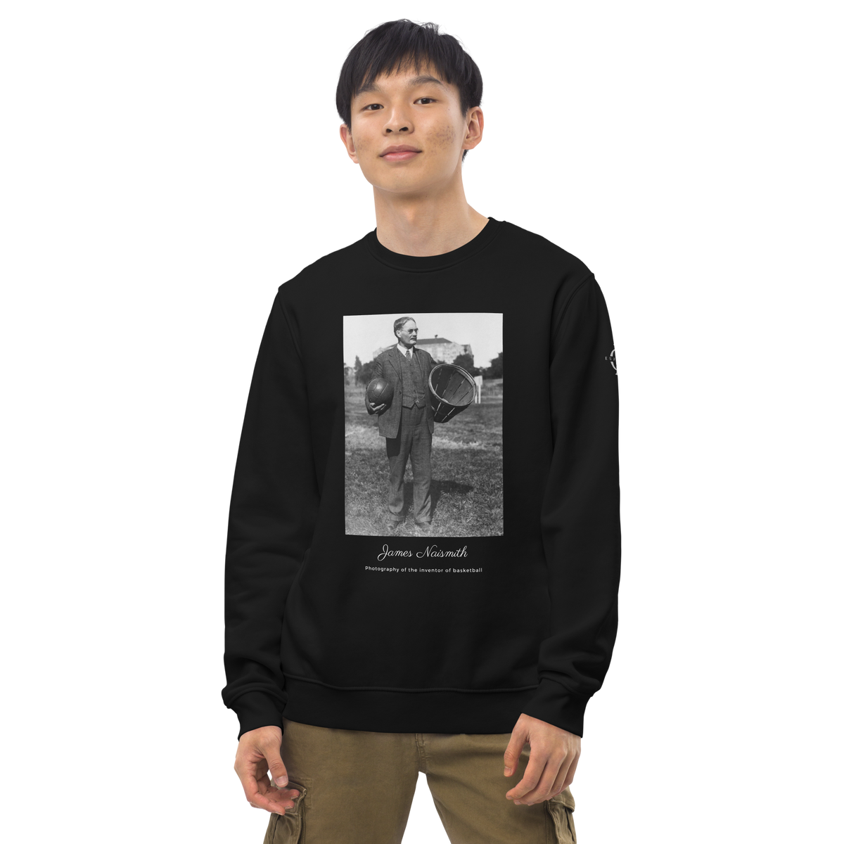 Sweatshirt Euphron « James Naismith, inventor of basketball », coloris noir : photographie de James Naismith, inventeur du basketball