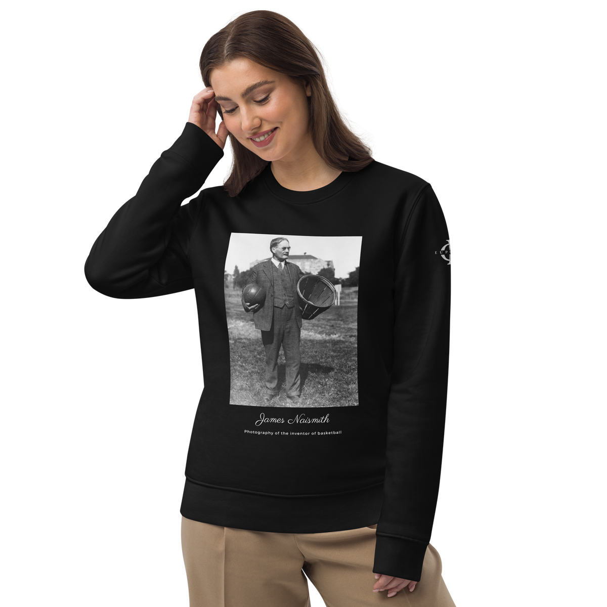 Sweatshirt Euphron « James Naismith, inventor of basketball », coloris noir : photographie de James Naismith, inventeur du basketball