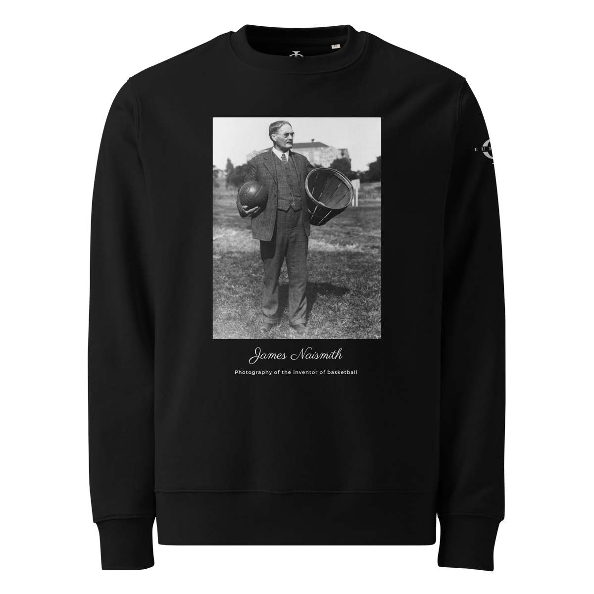 Sweatshirt Euphron « James Naismith, inventor of basketball », coloris noir : photographie de James Naismith, inventeur du basketball