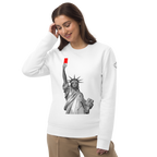 Sweatshirt Euphron « Liberty's Red Card », coloris blanc : la statue de la Liberté brandit un carton rouge