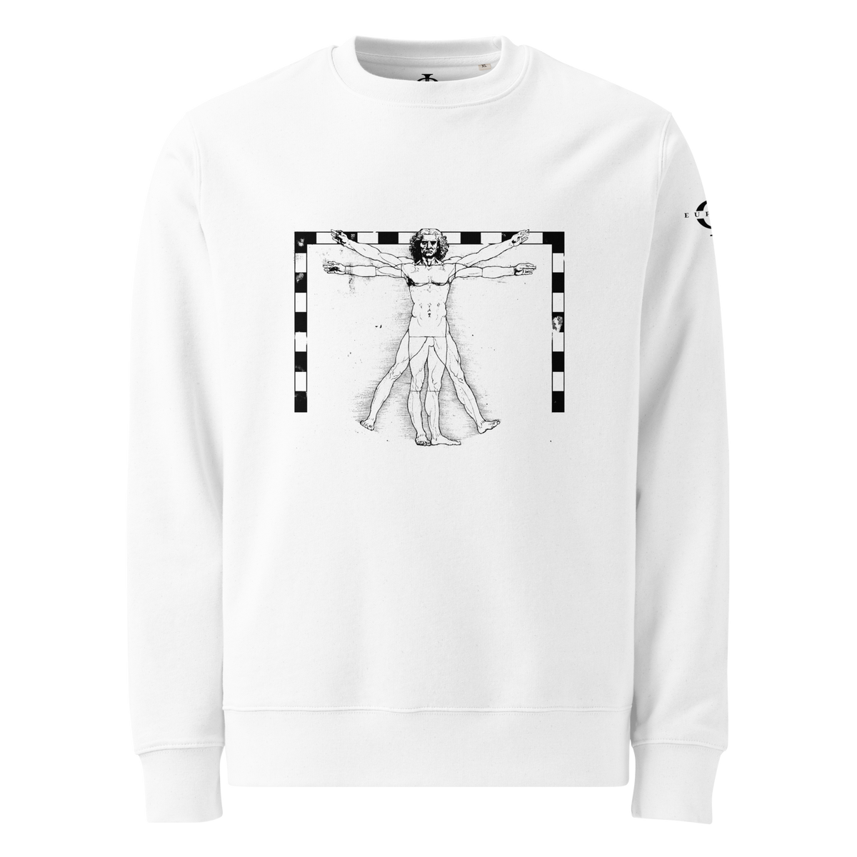 Sweatshirt Euphron « The Vitruvian Handball Goalkeeper », coloris blanc : L'Homme de Vitruve de Léonard de Vinci en gardien de handball