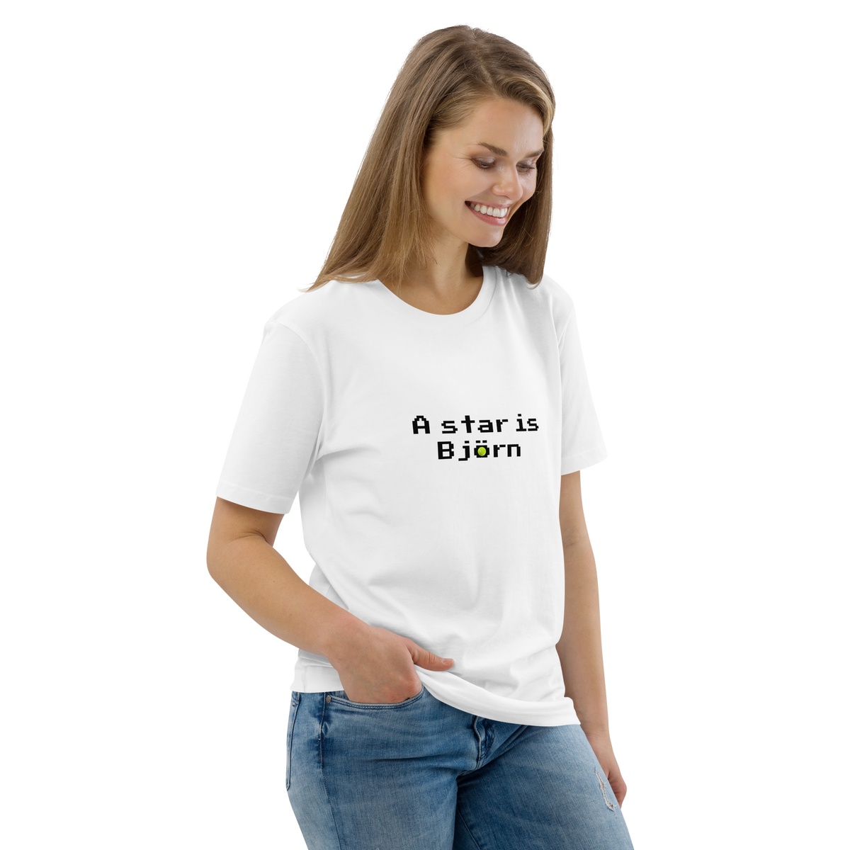 T-shirt Euphron « A star is Björn », coloris blanc : hommage à Björn Borg, légende du tennis – vue de trois quarts