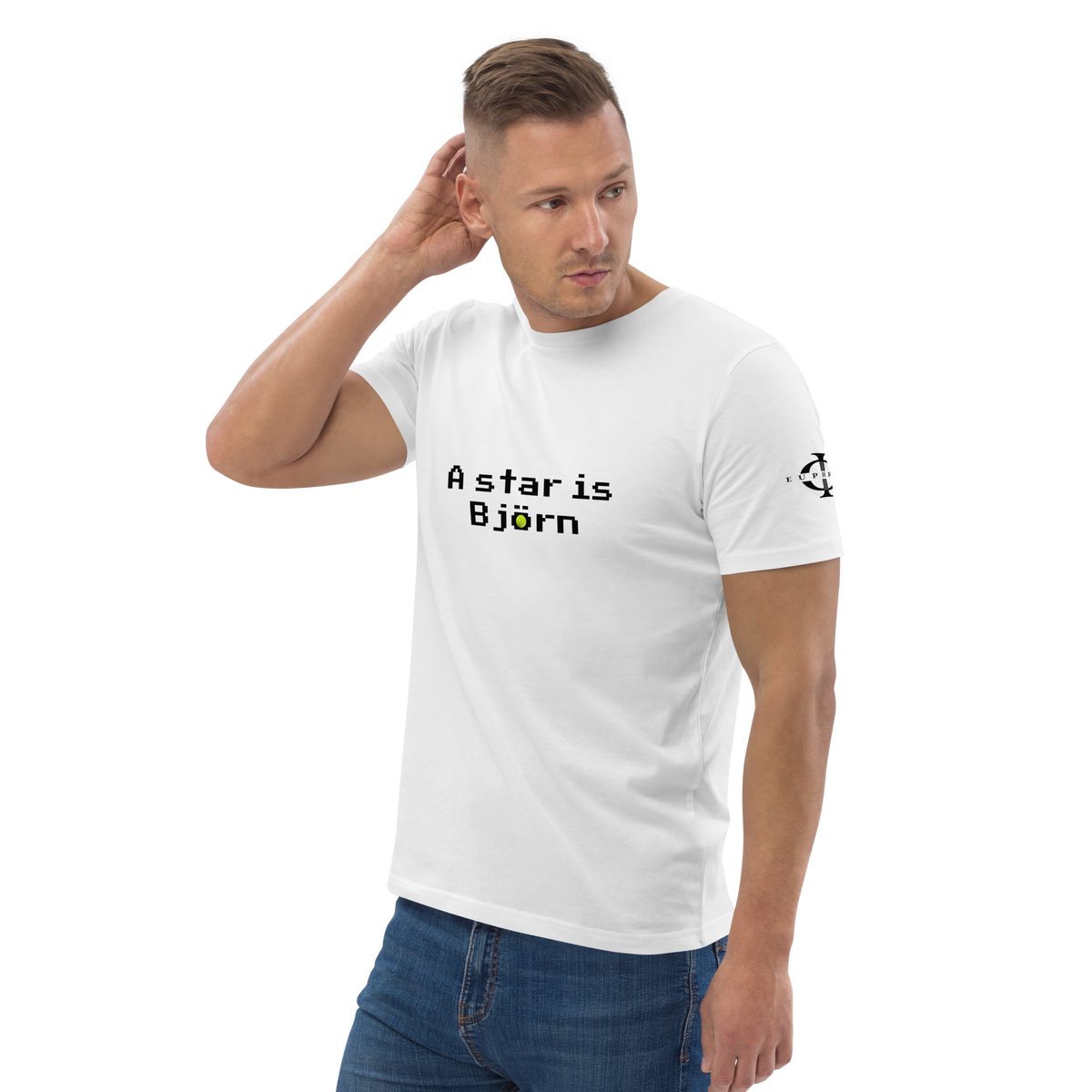 T-shirt Euphron « A star is Björn », coloris blanc : hommage à Björn Borg, légende du tennis – vue de trois quarts
