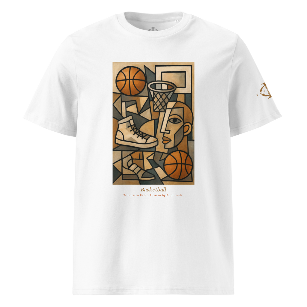 T-shirt Euphron « Basketball, Picasso style », coloris blanc : le basketball revisité façon cubisme, en hommage à Picasso