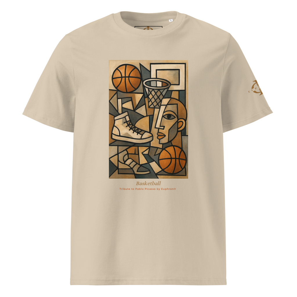 T-shirt Euphron « Basketball, Picasso style », coloris sable : le basketball revisité façon cubisme, en hommage à Picasso