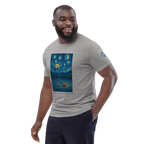 T-shirt Euphron « Basketball Playground Under The Starry Night », coloris gris : un terrain de basket sous La Nuit étoilée de Van Gogh – vue de trois quarts