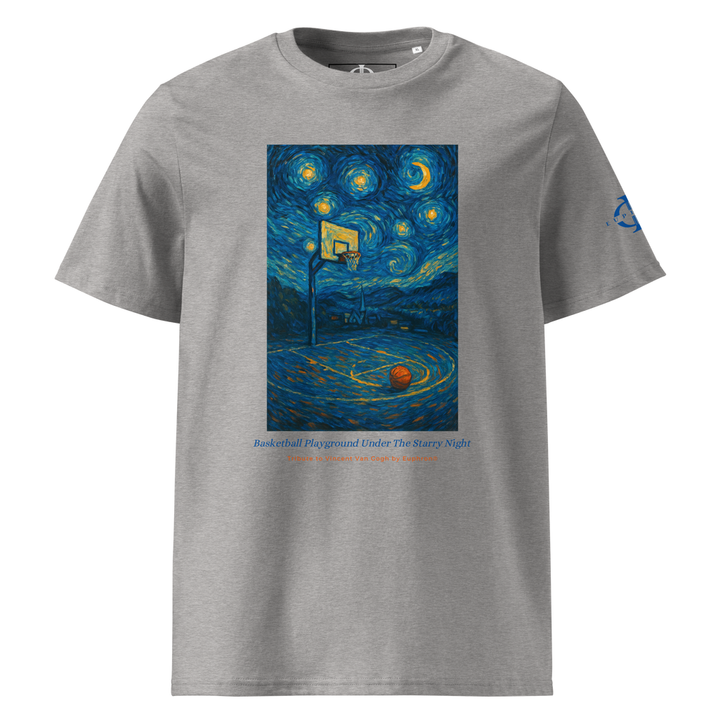 T-shirt Euphron « Basketball Playground Under The Starry Night », coloris gris : un terrain de basket sous La Nuit étoilée de Van Gogh