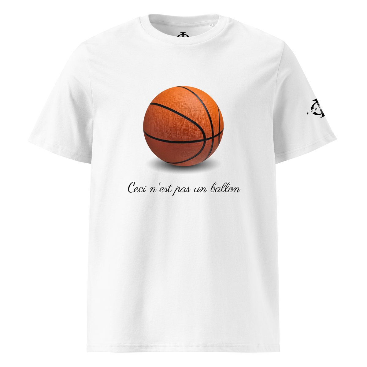 T-shirt Euphron « Ceci n'est pas un ballon de basketball », coloris blanc : La Trahison des images de Magritte revisitée avec un ballon de basket