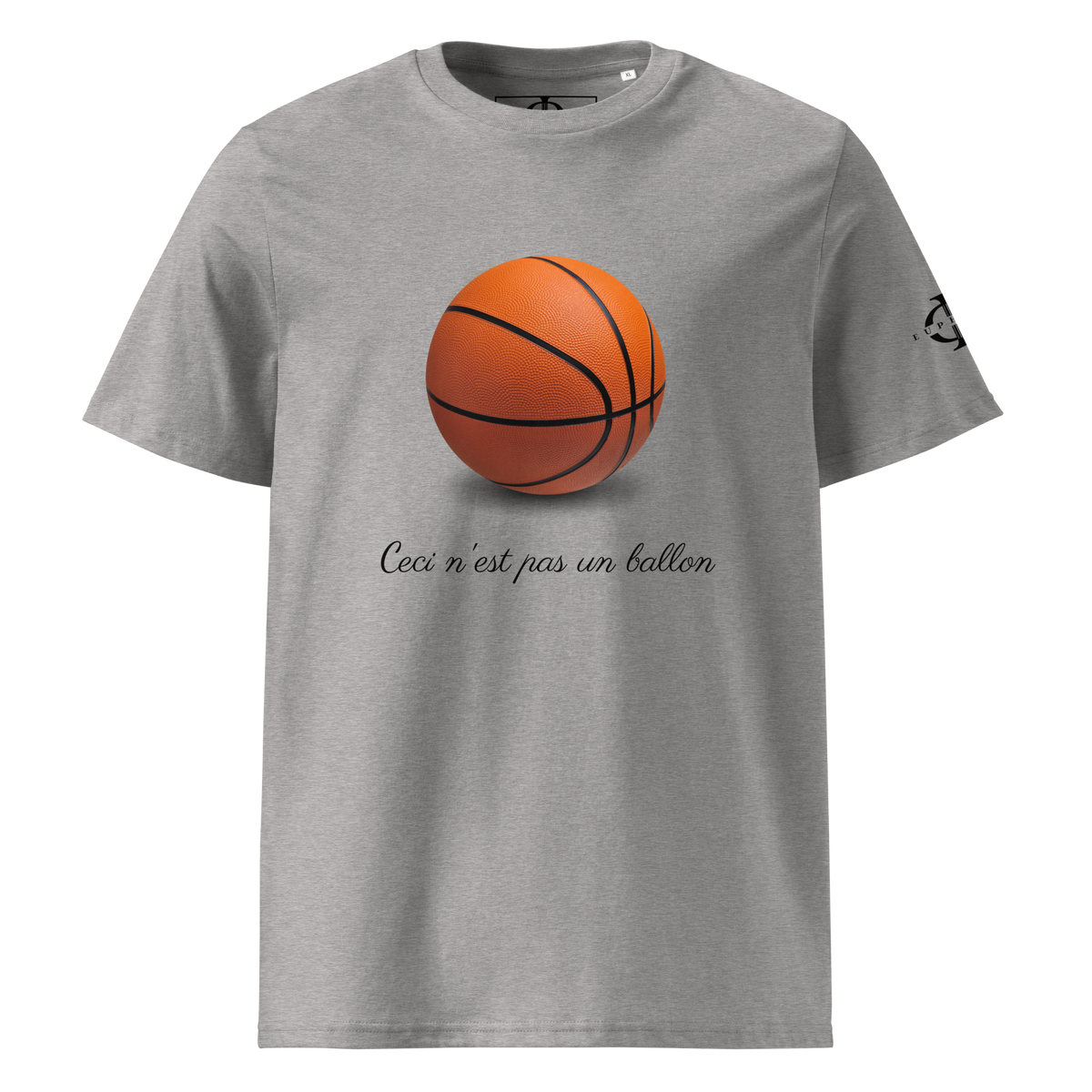 T-shirt Euphron « Ceci n'est pas un ballon de basketball », coloris gris : La Trahison des images de Magritte revisitée avec un ballon de basket