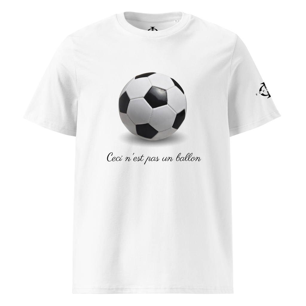 T-shirt Euphron « Ceci n'est pas un ballon de football », coloris blanc : La Trahison des images de Magritte revisitée avec un ballon de football
