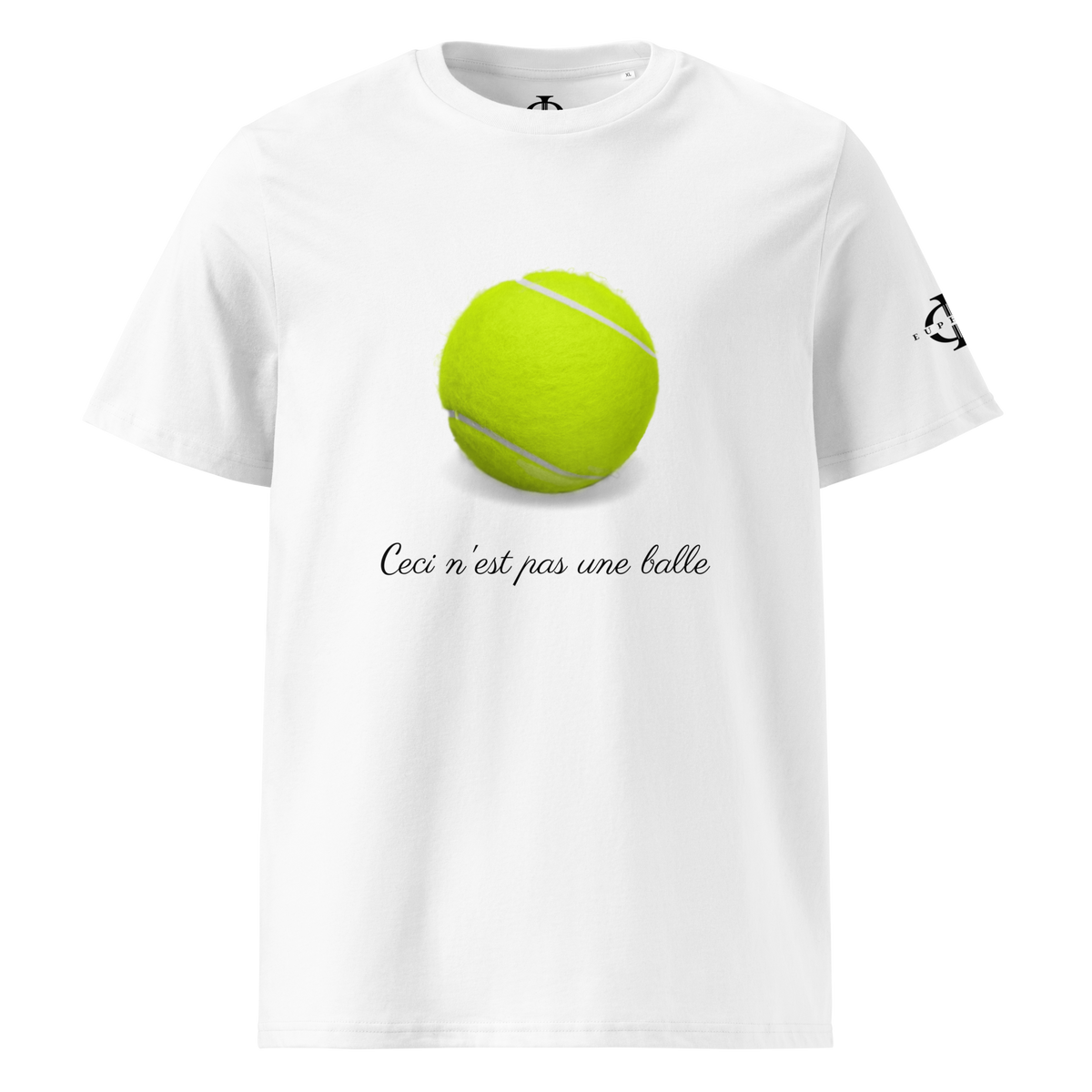 T-shirt Euphron « Ceci n'est pas une balle de tennis », coloris blanc : La Trahison des images de Magritte revisitée avec une balle de tennis