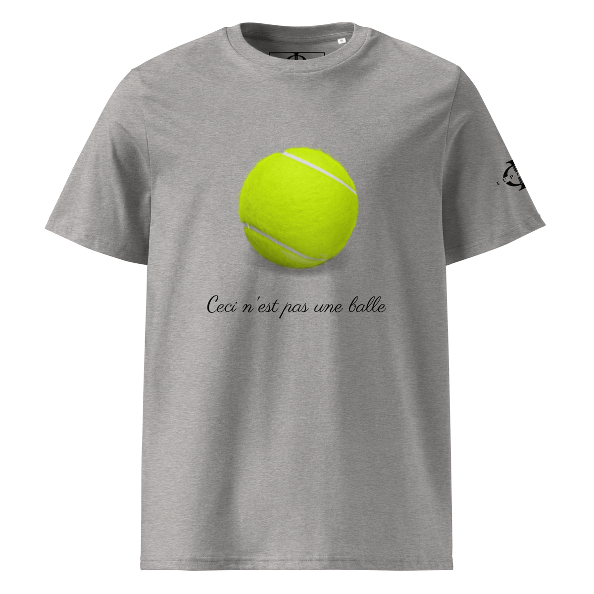 T-shirt Euphron « Ceci n'est pas une balle de tennis », coloris gris : La Trahison des images de Magritte revisitée avec une balle de tennis