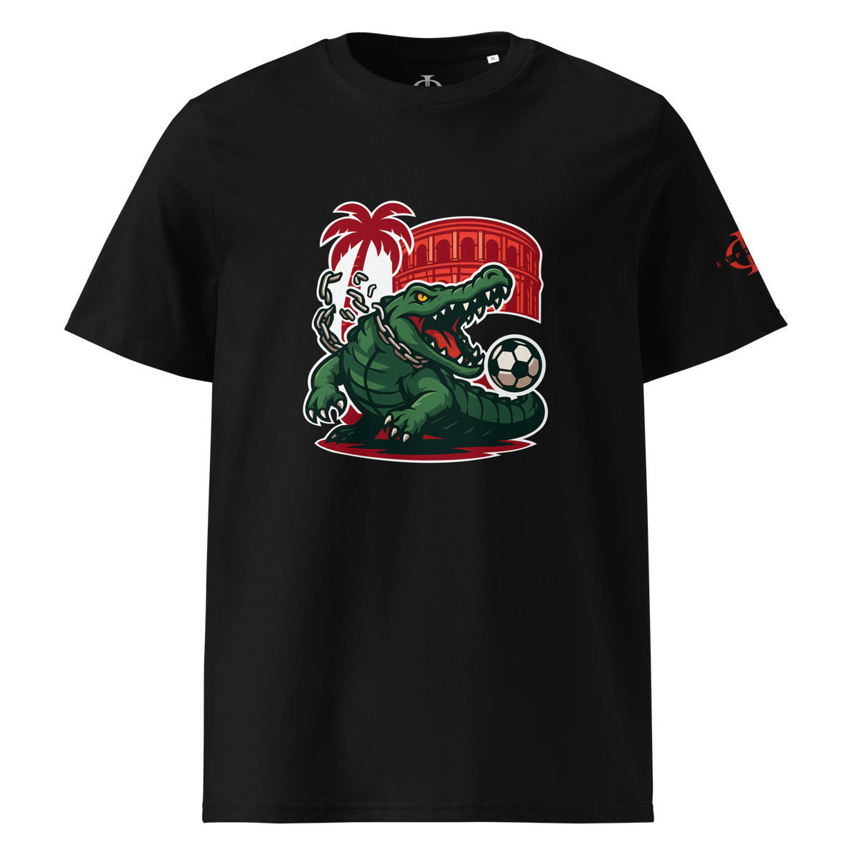 T-shirt Euphron « Crocodile Nîmois », coloris noir : le crocodile de Nîmes revisité par Euphron – vue de face