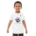 T-shirt enfant Euphron « Ceci n'est pas un ballon de football », coloris blanc : La Trahison des images de Magritte revisitée avec un ballon de football – vue de face
