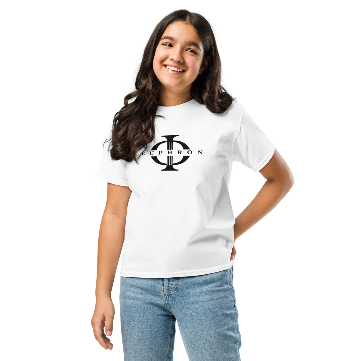 T-shirt enfant Euphron « Euphron Classic », coloris blanc : signé du logo Euphron – vue de face