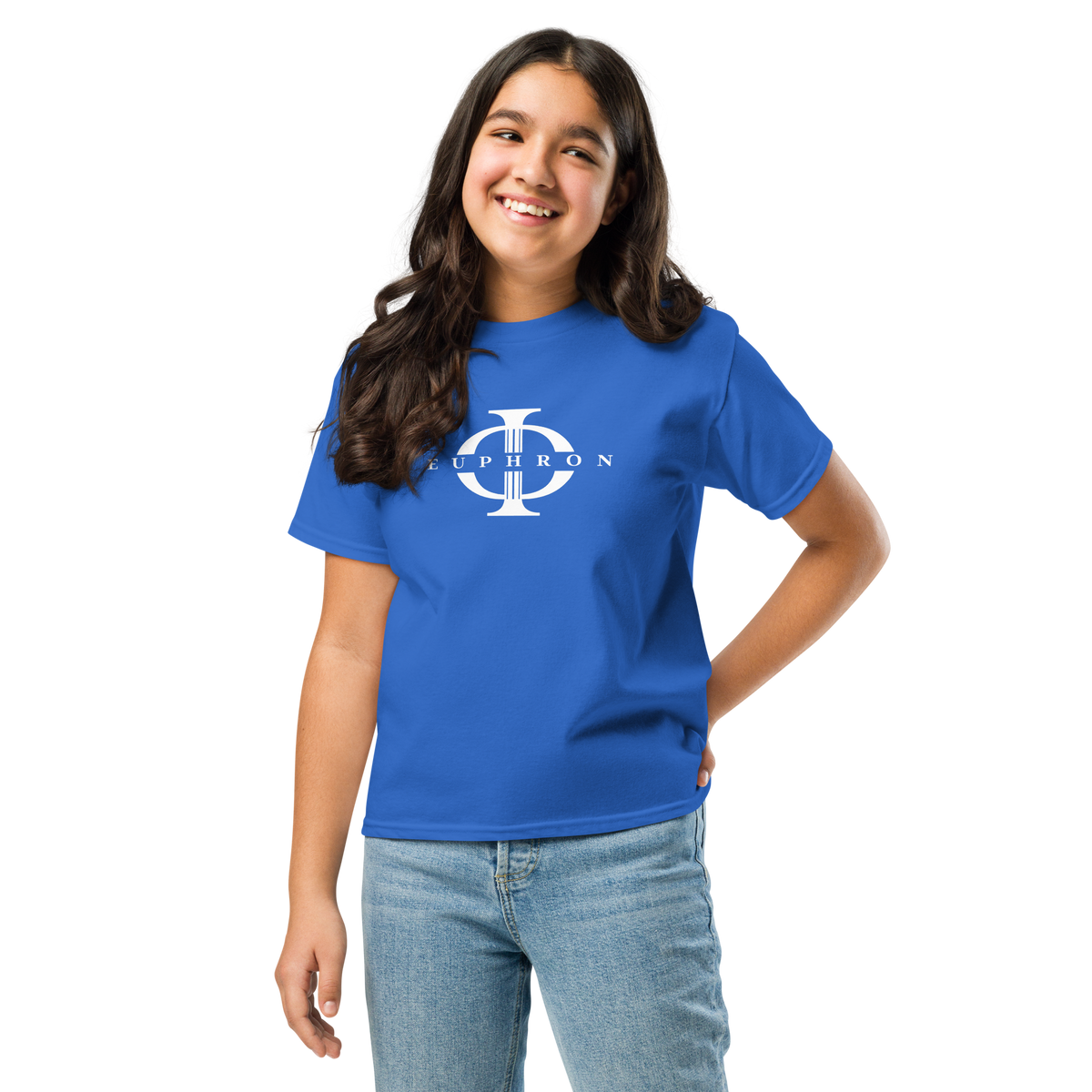 T-shirt enfant Euphron « Euphron Classic », coloris bleu : signé du logo Euphron – vue de face