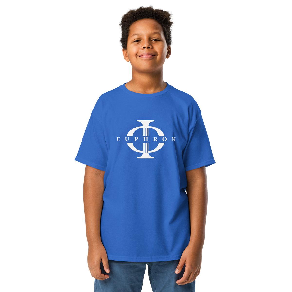 T-shirt enfant Euphron « Euphron Classic », coloris bleu : signé du logo Euphron – vue de face