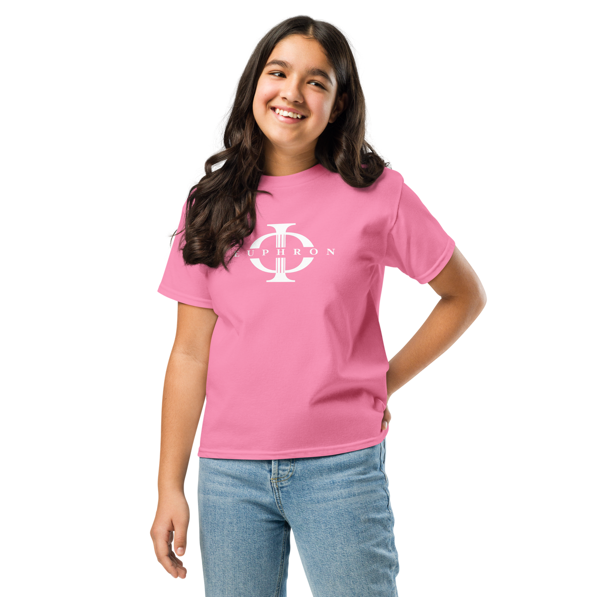 T-shirt enfant Euphron « Euphron Classic », coloris rose : signé du logo Euphron – vue de face