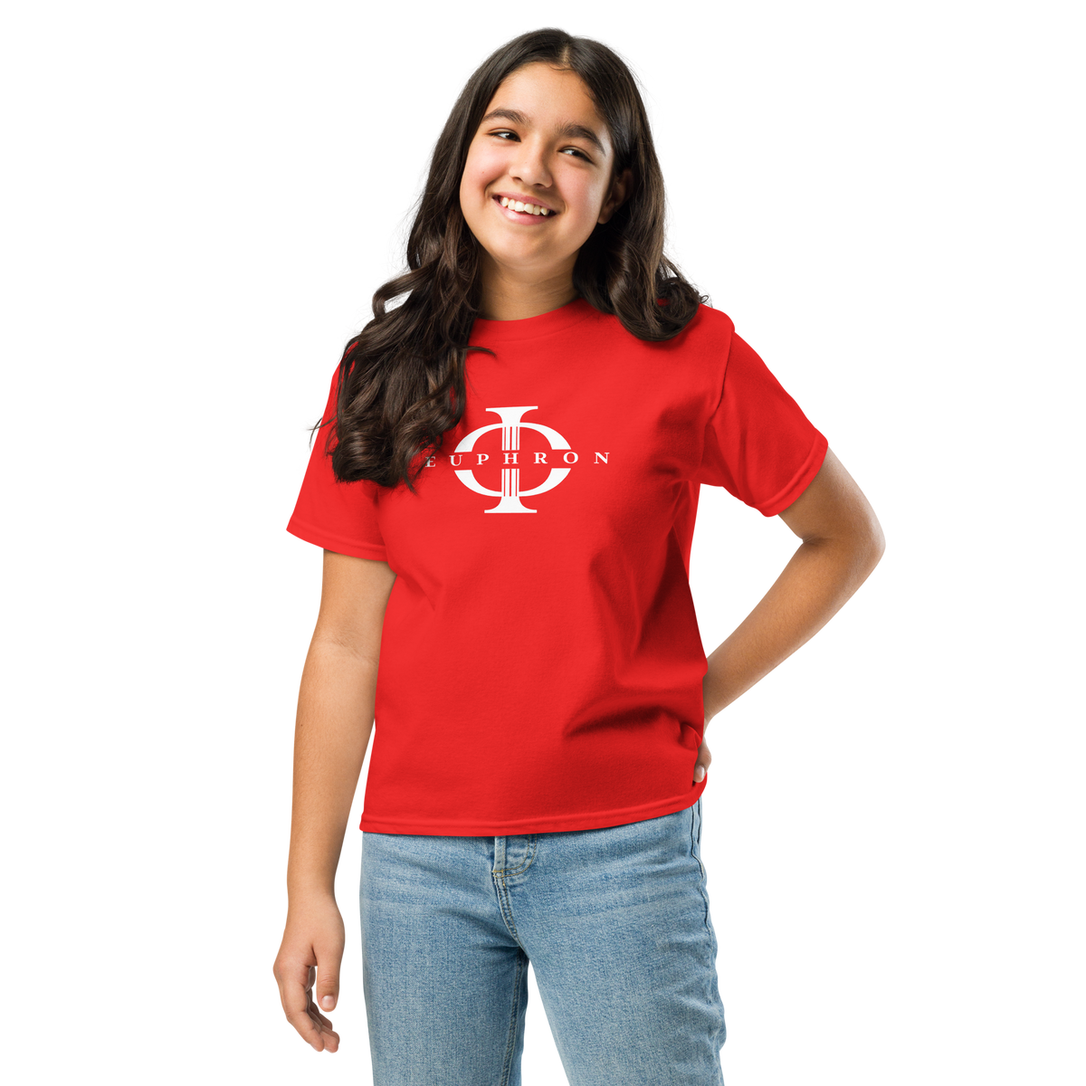 T-shirt enfant Euphron « Euphron Classic », coloris rouge : signé du logo Euphron – vue de face