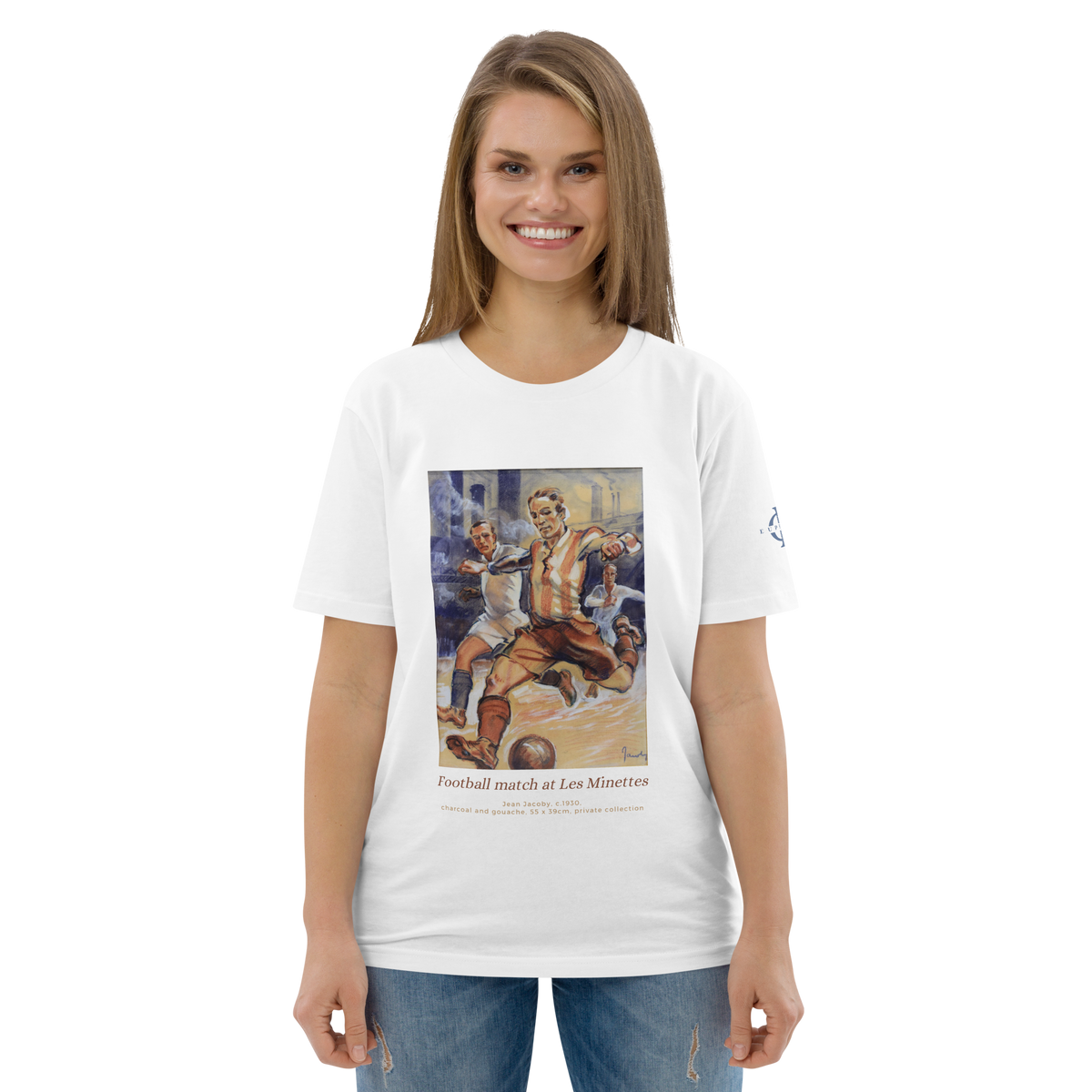 T-shirt Euphron « Football match at the Minettes, Jean Jacoby », coloris blanc : un match de football peint par Jean Jacoby