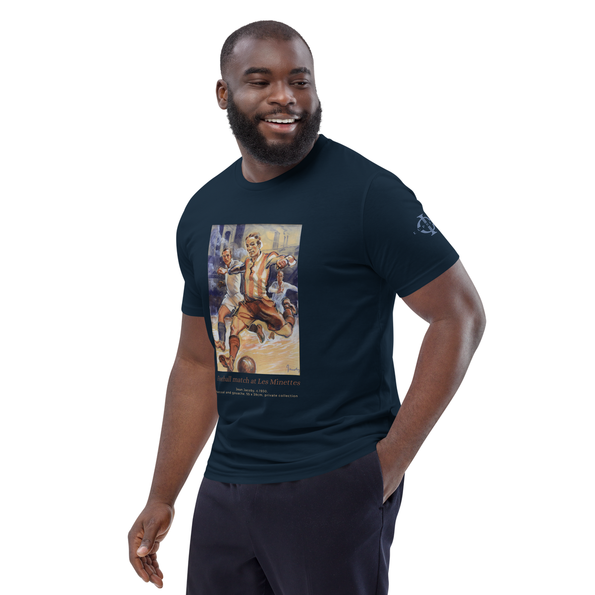 T-shirt Euphron « Football match at the Minettes », coloris bleu marine : un match de football peint par Jean Jacoby
