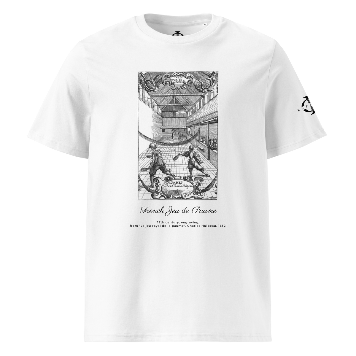 T-shirt Euphron « French Jeu de Paume », coloris blanc : gravure du Traité du jeu royal de la paume (1632)