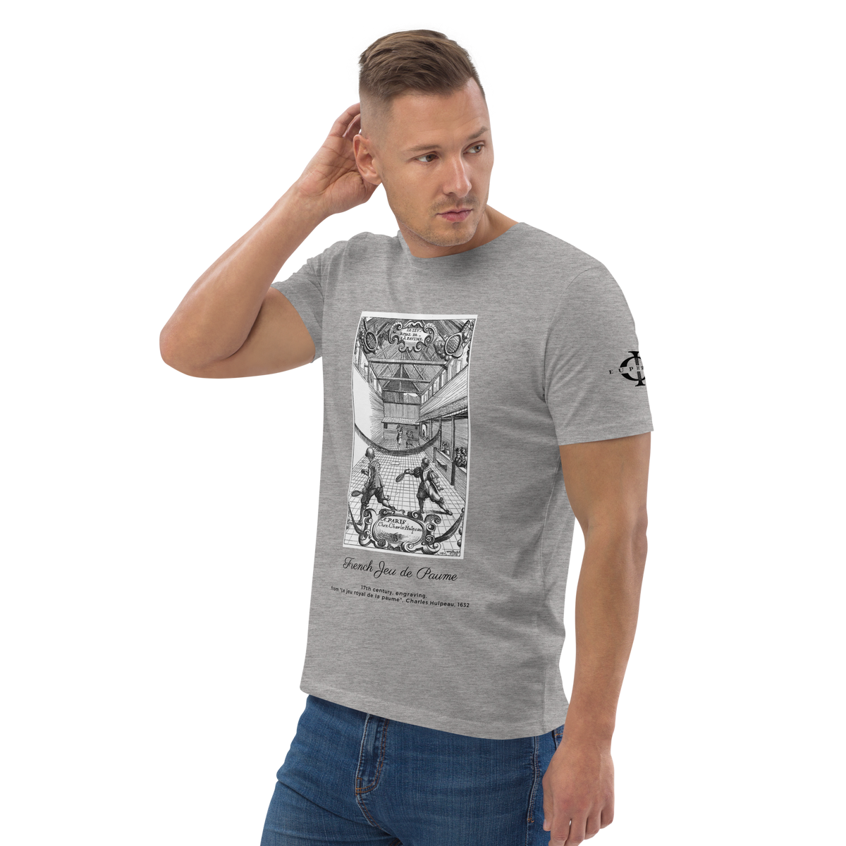T-shirt Euphron « French Jeu de Paume », coloris gris : gravure du Traité du jeu royal de la paume (1632)