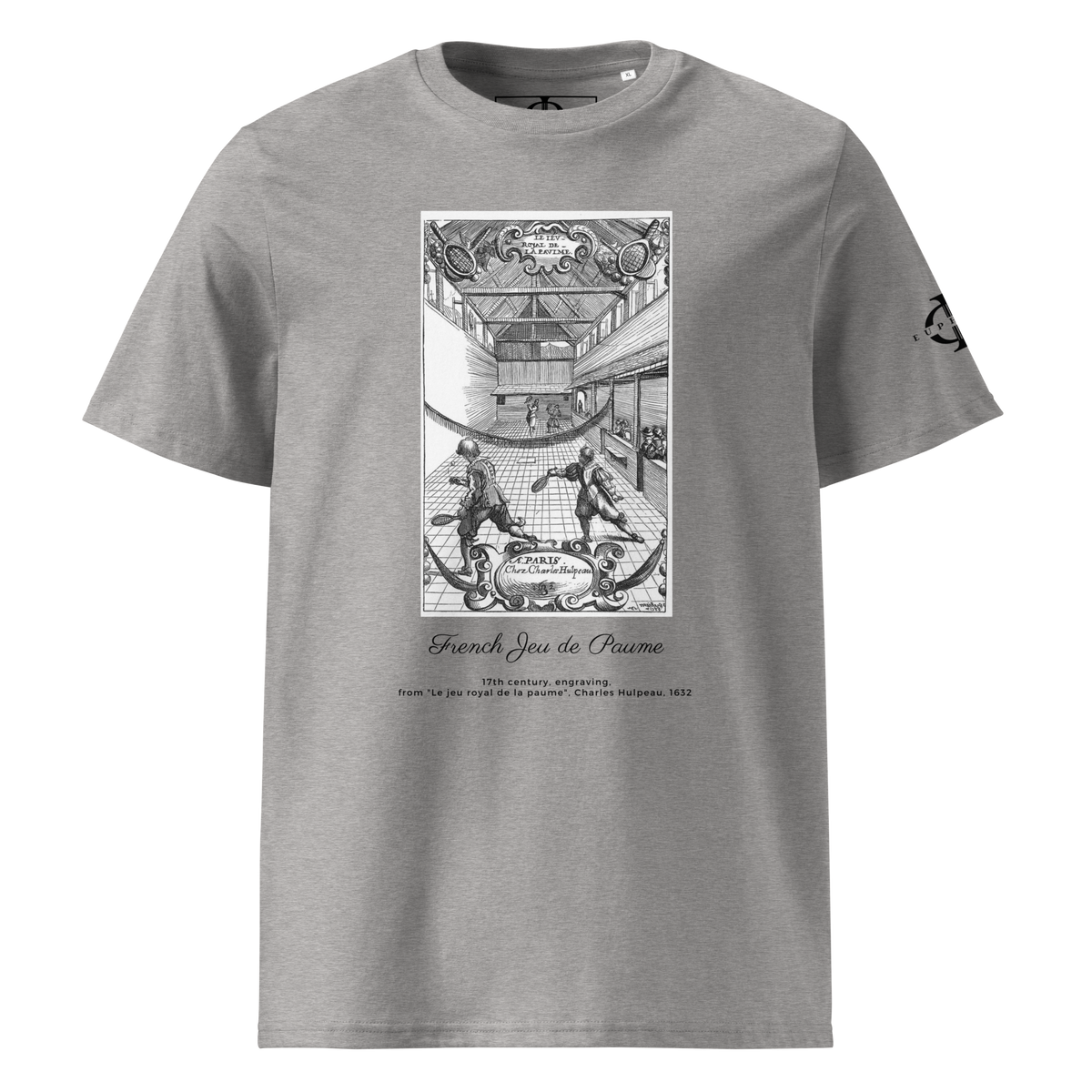 T-shirt Euphron « French Jeu de Paume », coloris gris : gravure du Traité du jeu royal de la paume (1632)