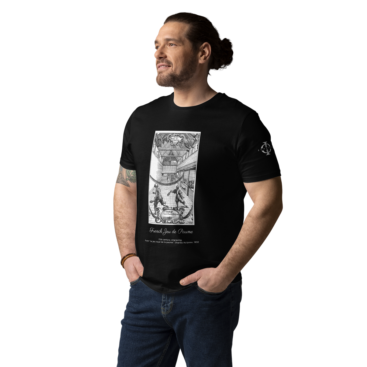 T-shirt Euphron « French Jeu de Paume », coloris noir : gravure du Traité du jeu royal de la paume (1632)