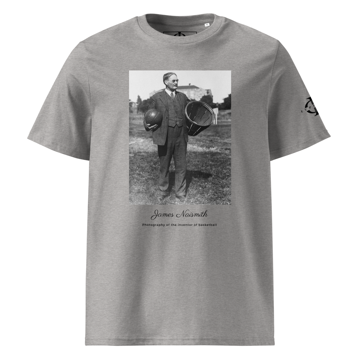 T-shirt Euphron « James Naismith, inventor of basketball », coloris gris : photographie de James Naismith, inventeur du basketball