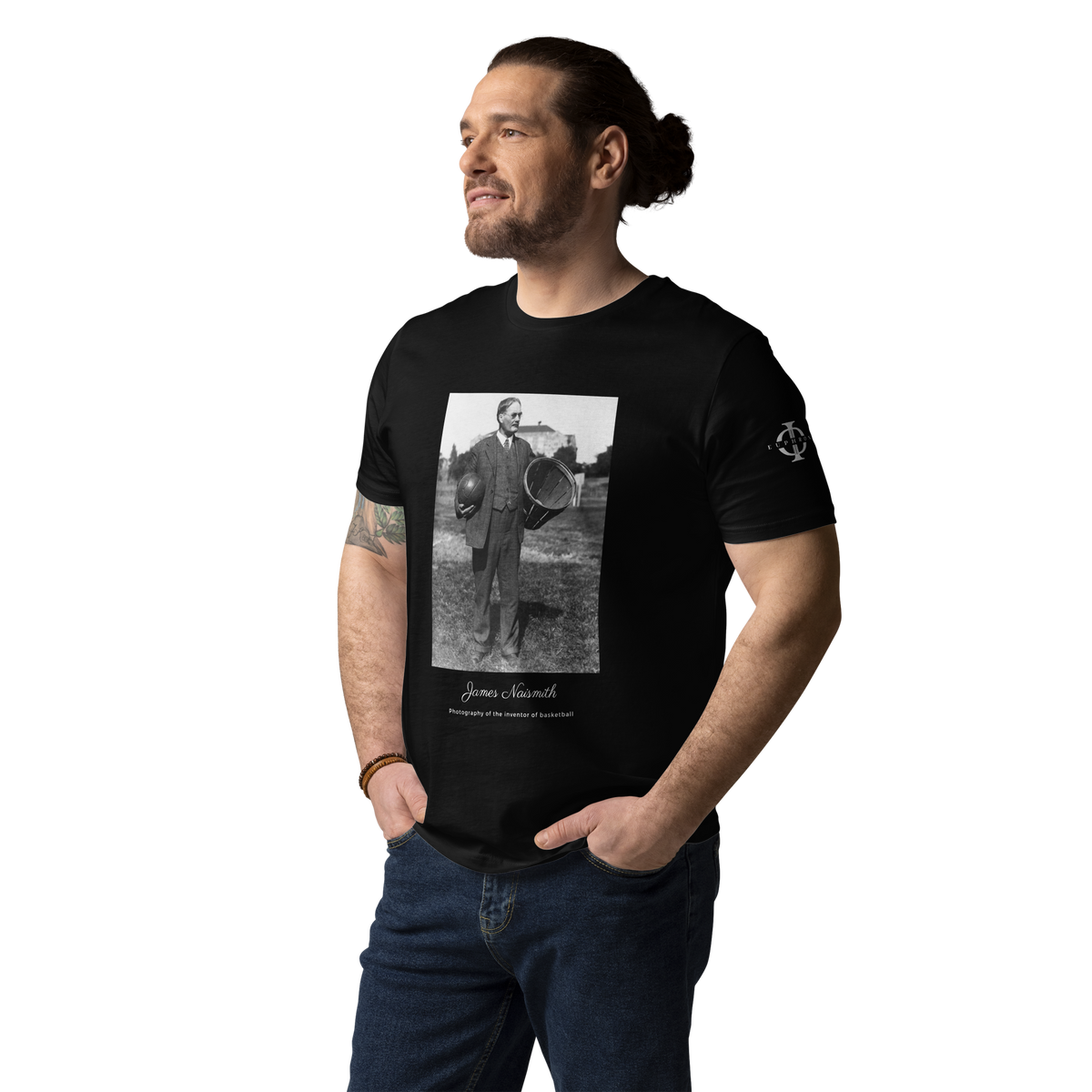 T-shirt Euphron « James Naismith, inventor of basketball », coloris noir : photographie de James Naismith, inventeur du basketball