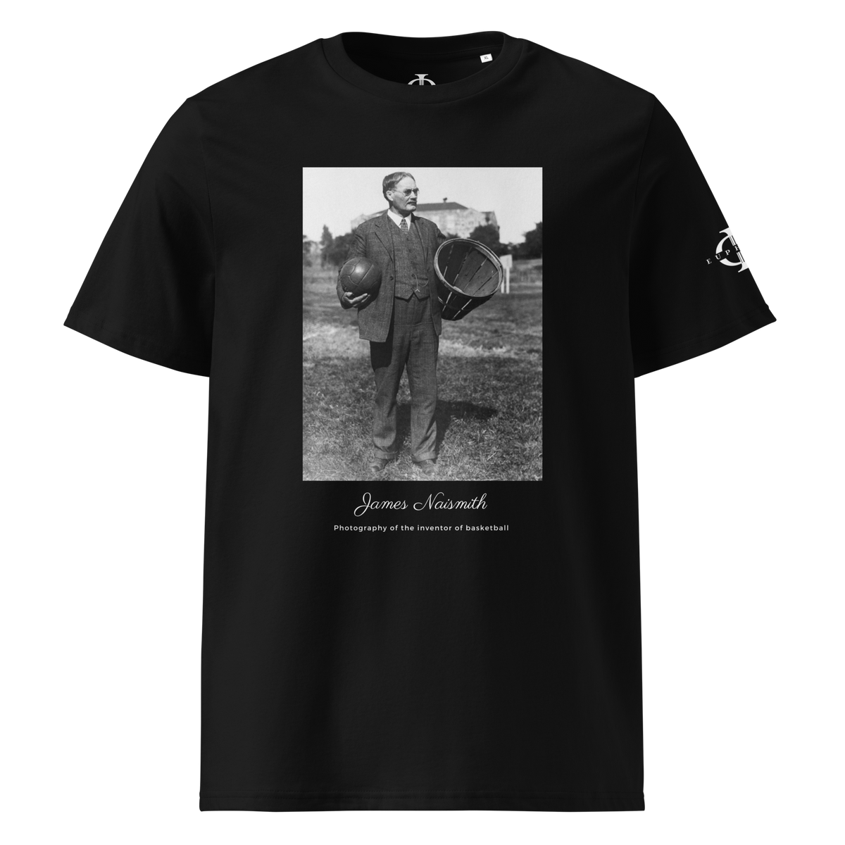 T-shirt Euphron « James Naismith, inventor of basketball », coloris noir : photographie de James Naismith, inventeur du basketball