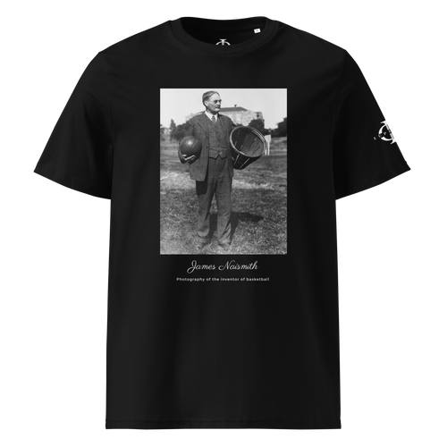 T-shirt Euphron « James Naismith, inventor of basketball », coloris noir : photographie de James Naismith, inventeur du basketball