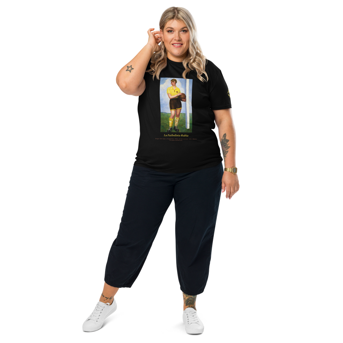 T-shirt Euphron « La Futbolista Rubia, Ángel Zárraga », coloris noir : la footballeuse blonde peinte par Ángel Zárraga – vue de face