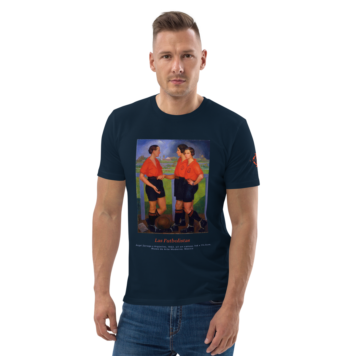 T-shirt Euphron « Las Futbolistas, Ángel Zárraga », coloris bleu marine : les footballeuses peintes par Ángel Zárraga – vue de face
