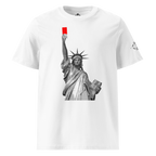 T-shirt Euphron « Liberty's Red Card », coloris blanc : la statue de la Liberté brandit un carton rouge