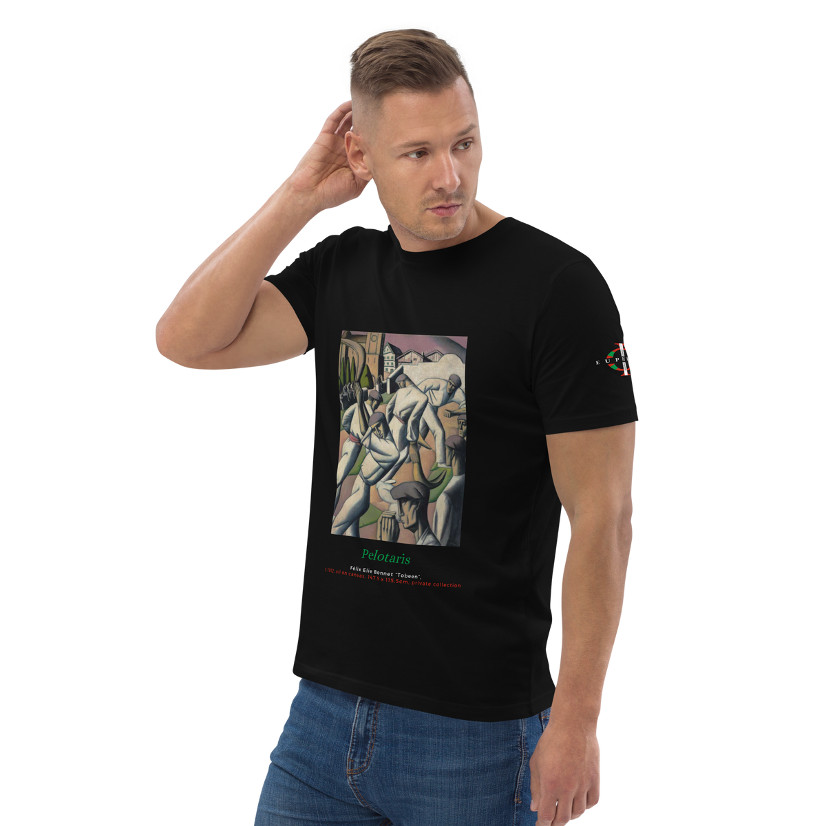 T-shirt Euphron « Pelotaris, Tobeen », coloris noir : Les Pelotaris, tableau de Tobeen – vue de trois quarts