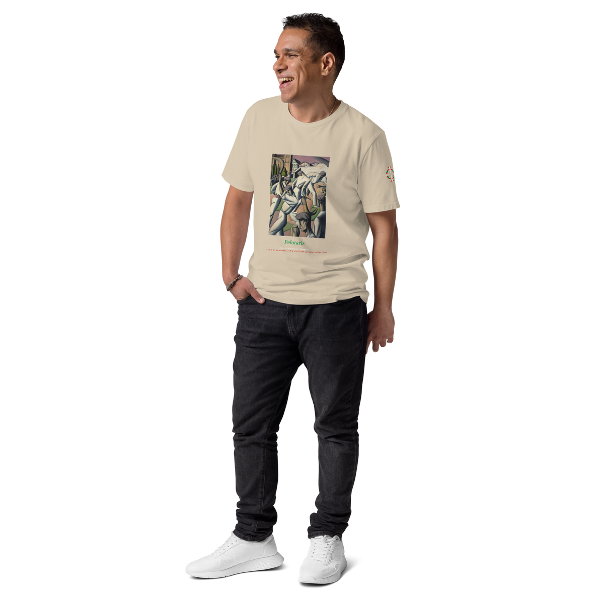 Euphron T-shirt “Pelotaris, Tobeen” in sand, worn: Les Pelotaris, painting by Tobeen