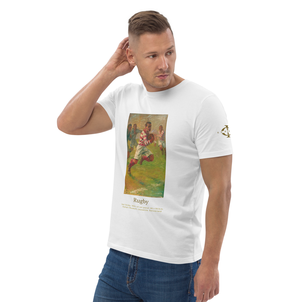 T-shirt Euphron « Rugby, Jean Jacoby », coloris blanc : un joueur de rugby peint par Jean Jacoby