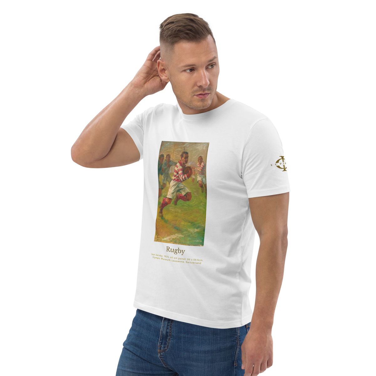 T-shirt Euphron « Rugby, Jean Jacoby », coloris blanc : un joueur de rugby peint par Jean Jacoby