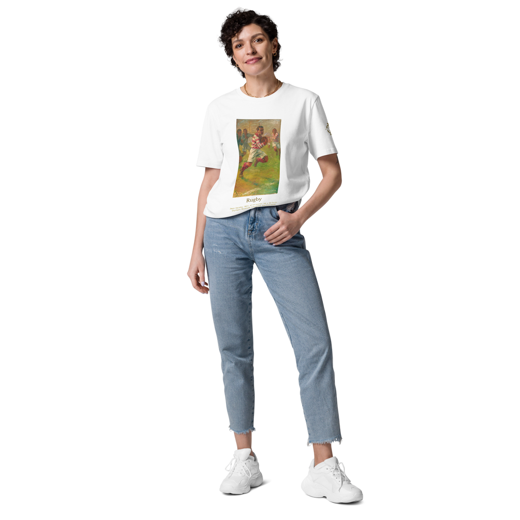T-shirt Euphron « Rugby, Jean Jacoby », coloris blanc : un joueur de rugby peint par Jean Jacoby