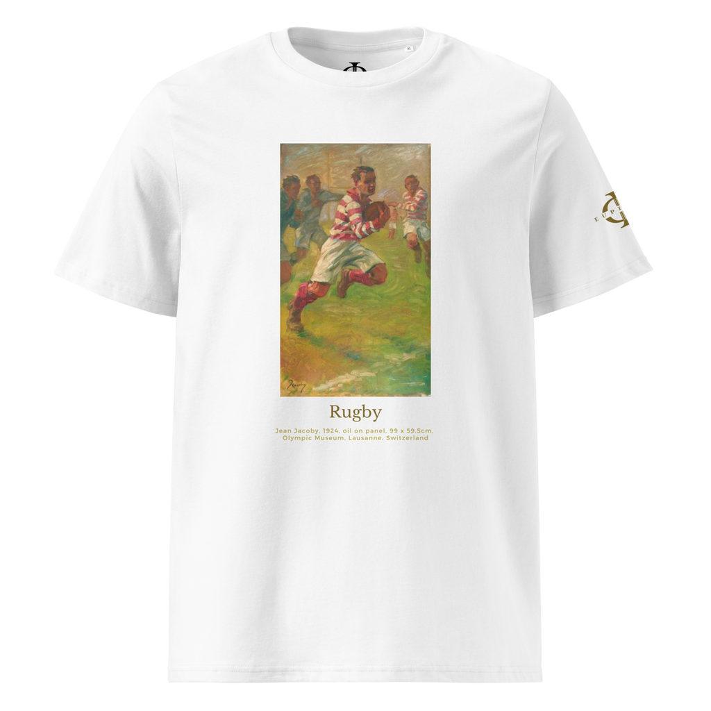 T-shirt Euphron « Rugby, Jean Jacoby », coloris blanc : un joueur de rugby peint par Jean Jacoby