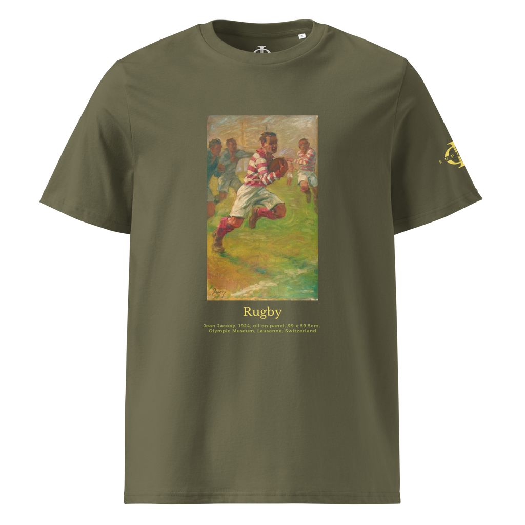 T-shirt Euphron « Rugby, Jean Jacoby », coloris kaki : un joueur de rugby peint par Jean Jacoby