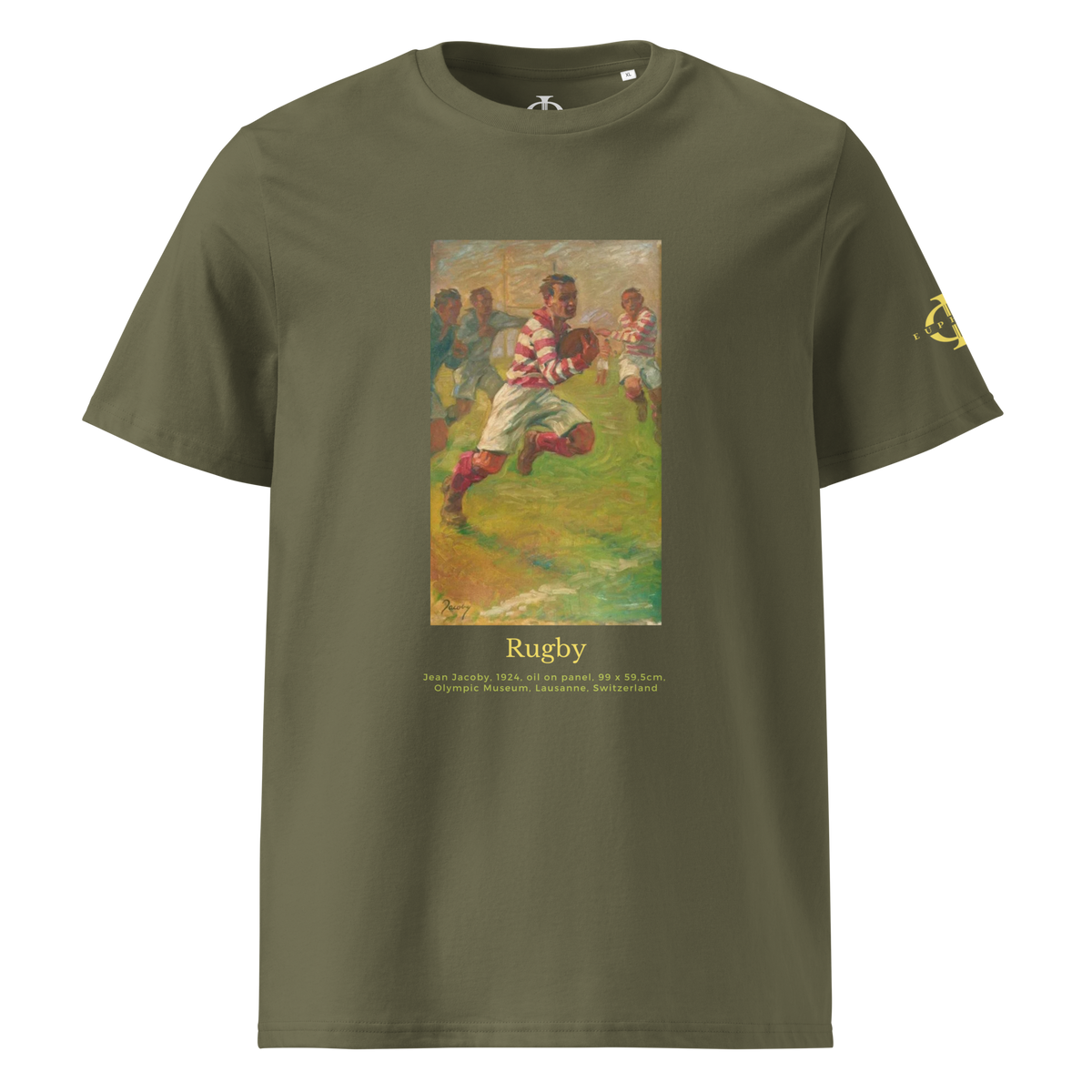 T-shirt Euphron « Rugby, Jean Jacoby », coloris kaki : un joueur de rugby peint par Jean Jacoby
