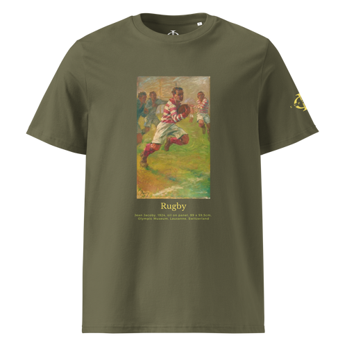 T-shirt Euphron « Rugby, Jean Jacoby », coloris kaki : un joueur de rugby peint par Jean Jacoby