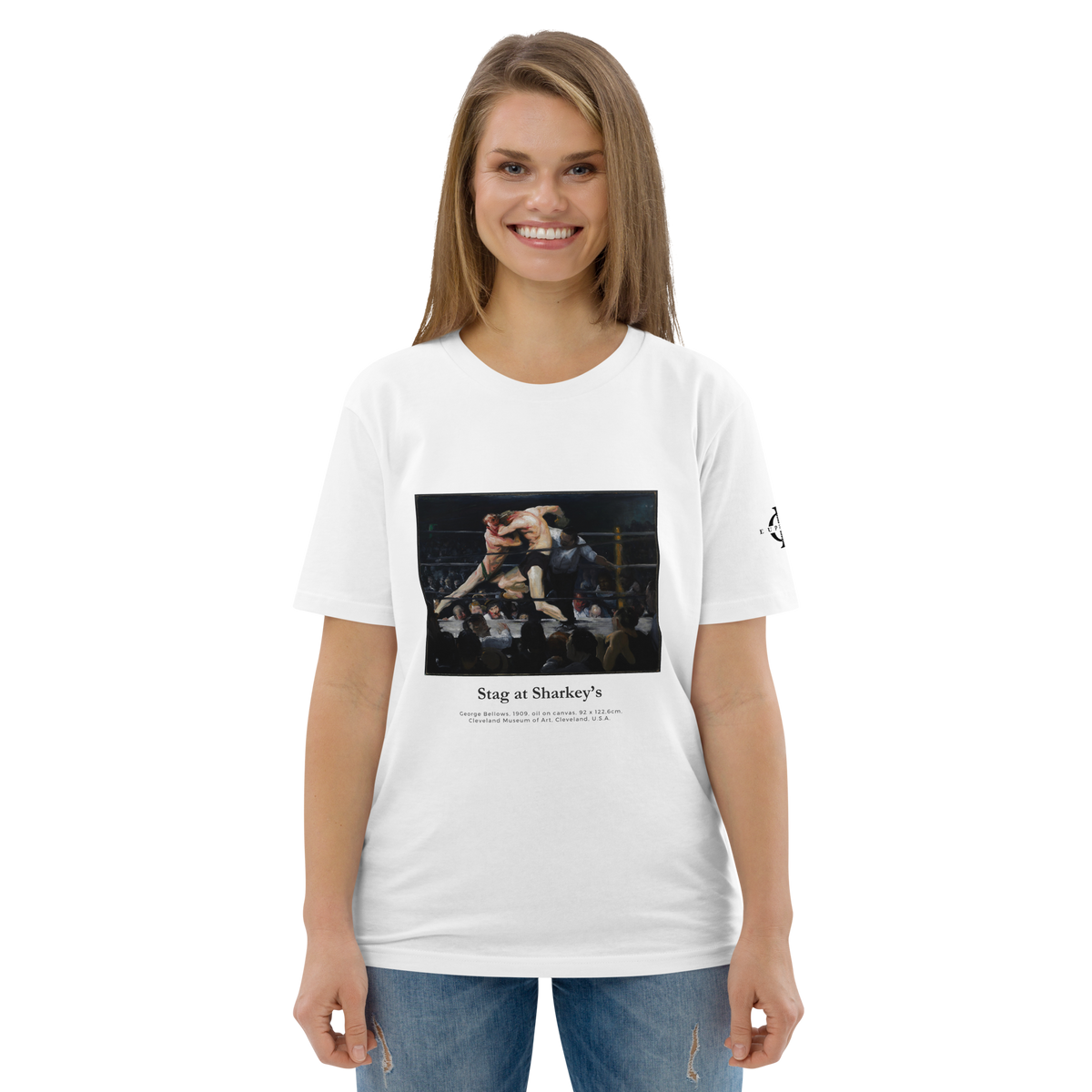 T-shirt Euphron « Stag at Sharkey's, George Bellows », coloris blanc : combat de boxe peint par George Bellows