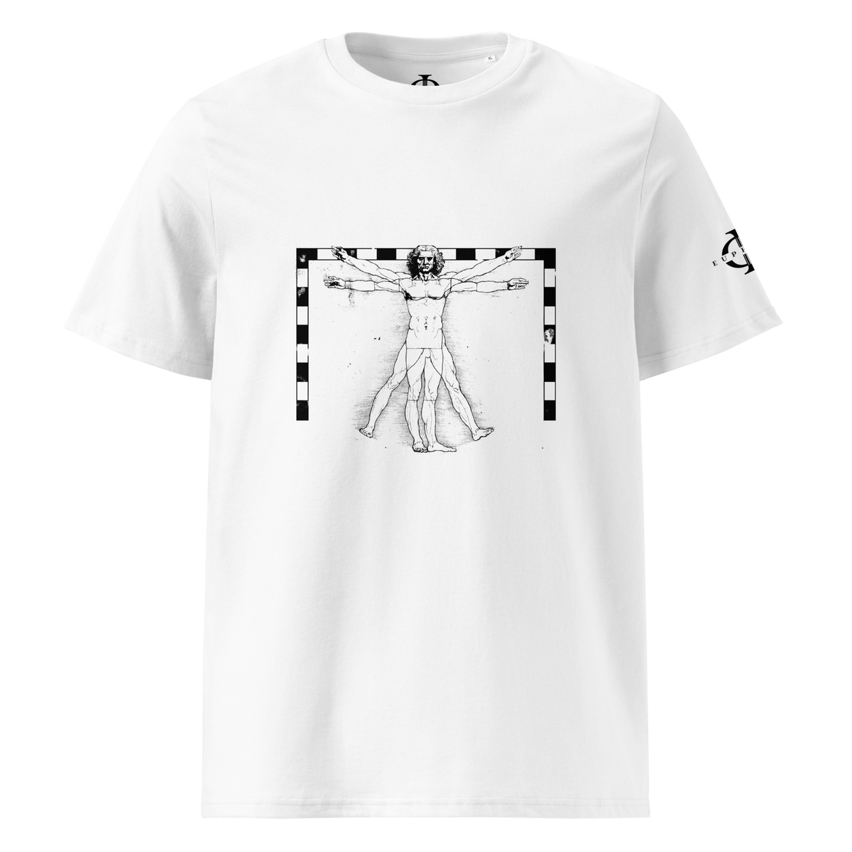 T-shirt Euphron « The Vitruvian Handball Goalkeeper », coloris blanc : L'Homme de Vitruve de Léonard de Vinci en gardien de handball